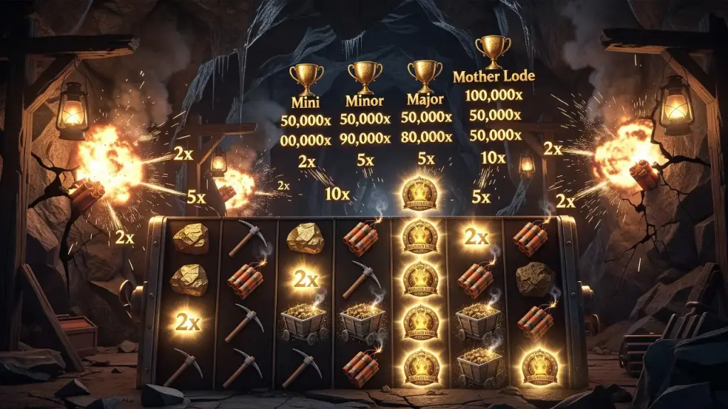 Dynamite Riches Slots: Mother Lode Jackpot, Max Win Multiplier, High Volatility Mining Theme & Big Win Potential
